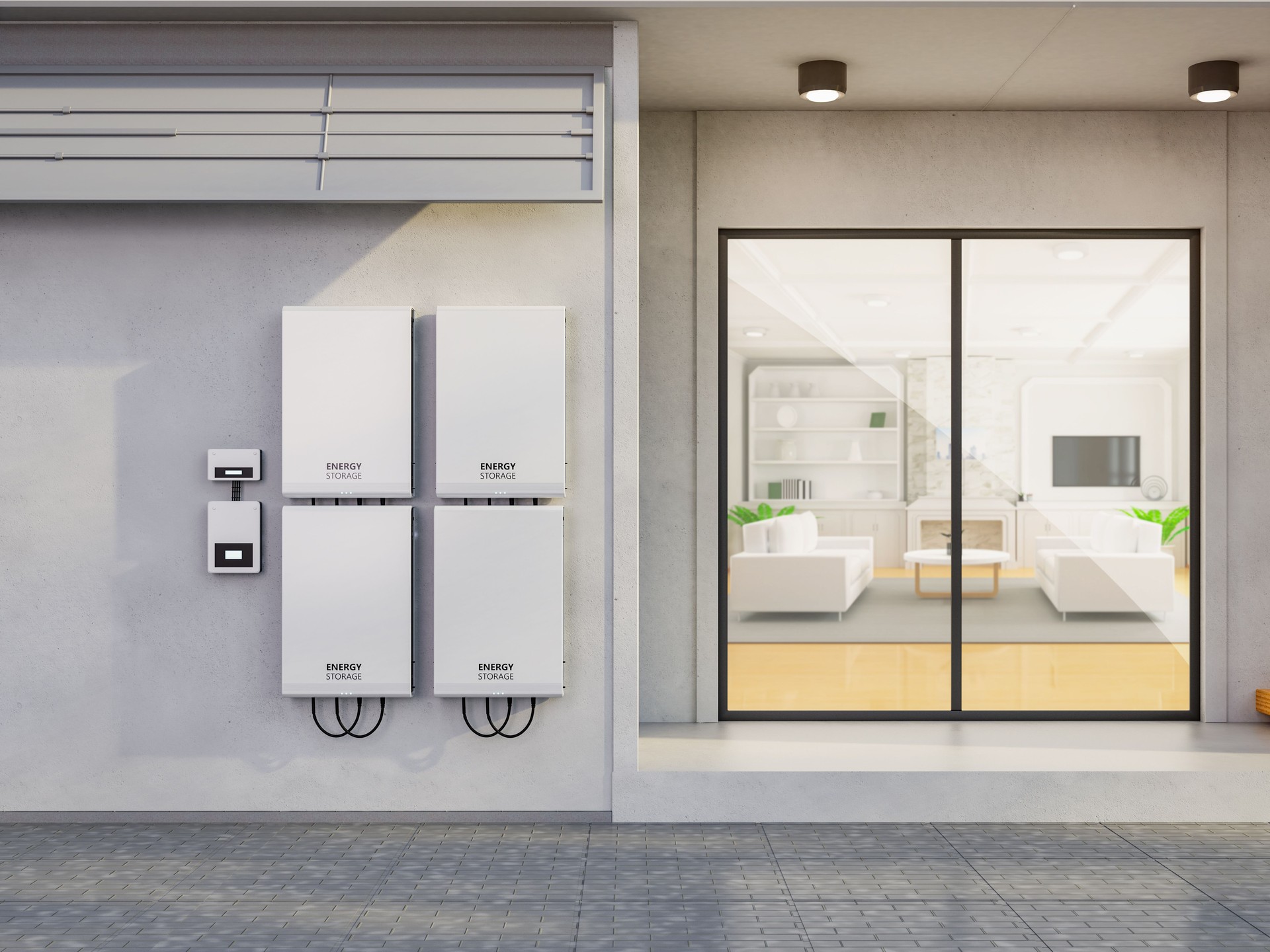 Garage domestique avec chargeur EV et système de stockage d’énergie