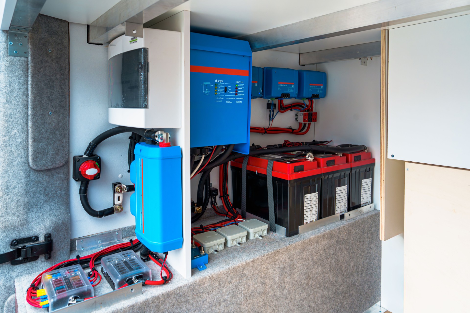 Installation électrique, chargeurs, fusibles dans un minibus auto-construit, converti en mobil-home, camping-car